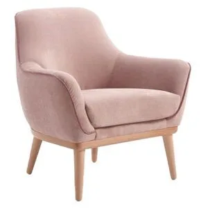 Butaca tapizada con patas de madera para zonas de relax y reunión