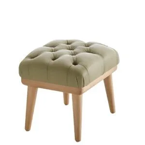 pouf de 4 patas en madera y un asiento en capitóne acolchado