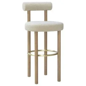 Taburete con respaldo tapizado y patas de madera para cafeterías