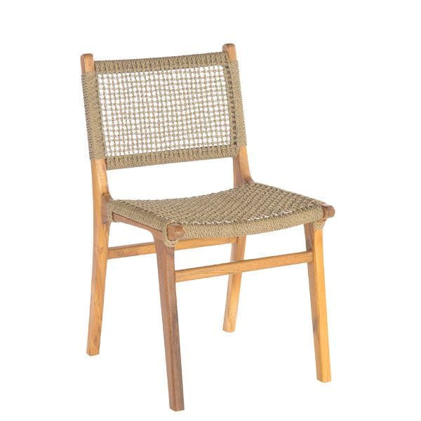 Silla en teca con asiento y respaldo en cuerda para terrazas