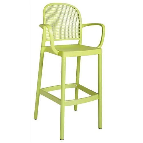 Taburete de plástico con respaldo y brazos para bares y cafeterías