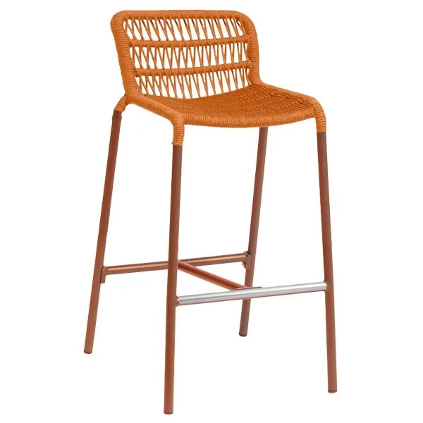 Taburete con respaldo de aluminio y cuerda para hostelería