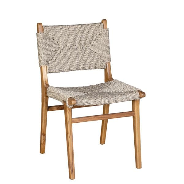 Silla en teca con asiento y respaldo en cuerda para terrazas