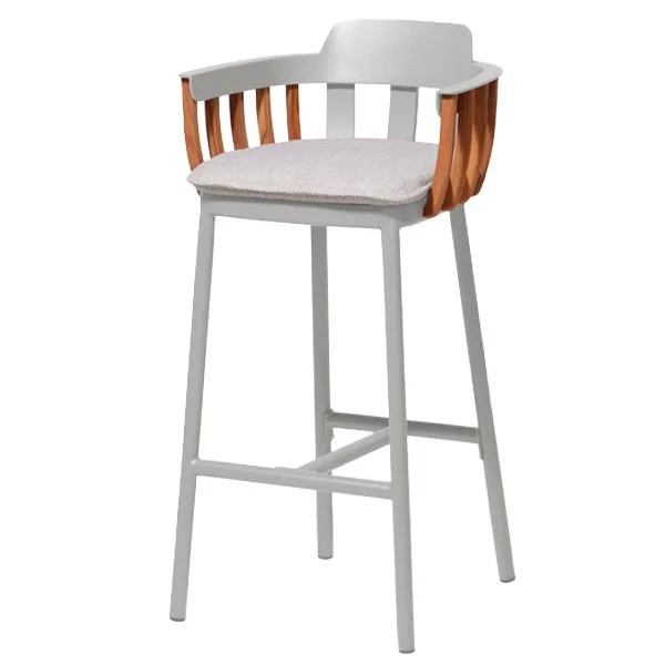 Taburete de exterior para hostelería en aluminio y teca