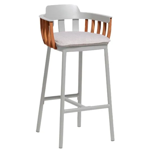 Taburete de exterior para hostelería en aluminio y teca
