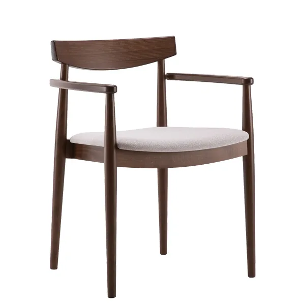 Sillón apilable con asiento tapizado en estructura de haya