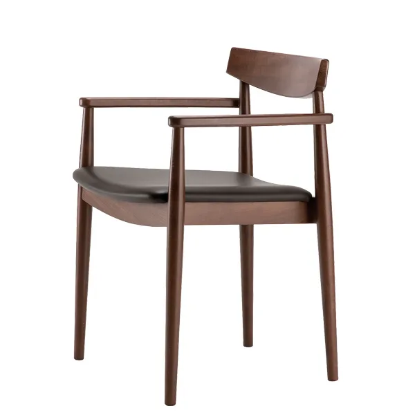 Sillón apilable con asiento tapizado en estructura de haya