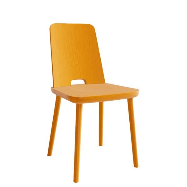 Silla de madera de diseño moderno y líneas geométricas
