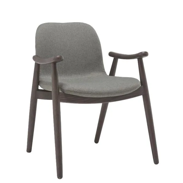 Sillón tapizado con reposabrazos para interiores