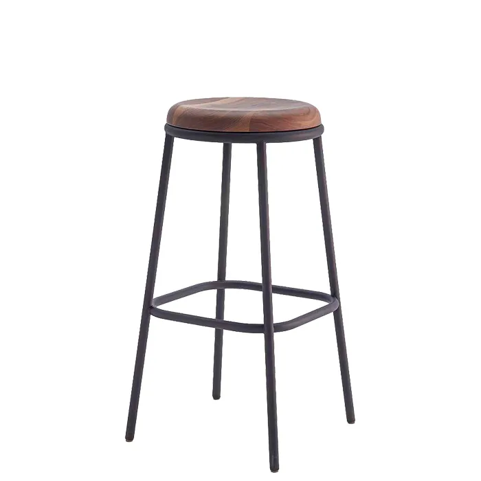 Taburete metalico con asiento de madera para hosteleria Zobe
