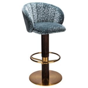 Taburete tapizado con columna de madera de haya y acero