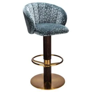 Taburete tapizado con columna de madera de haya y acero