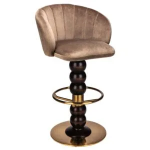 Taburete tapizado con columna de madera de haya y acero