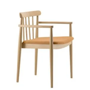 Sillón tapizado apilable estructura en madera de haya