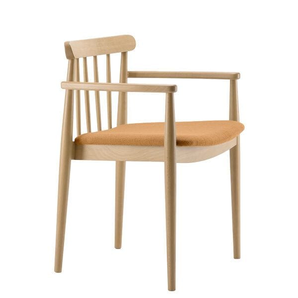 Sillón tapizado apilable estructura en madera de haya