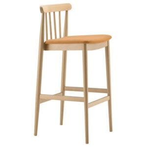 Taburete asiento tapizado con estructura en madera de haya