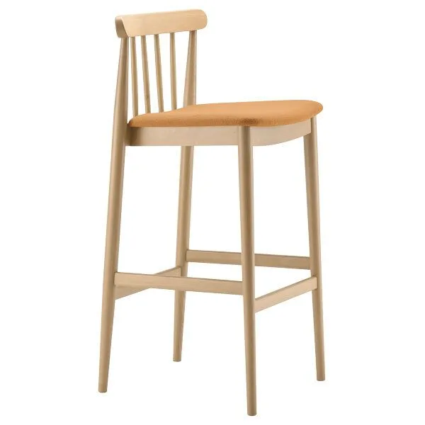 Taburete asiento tapizado con estructura en madera de haya
