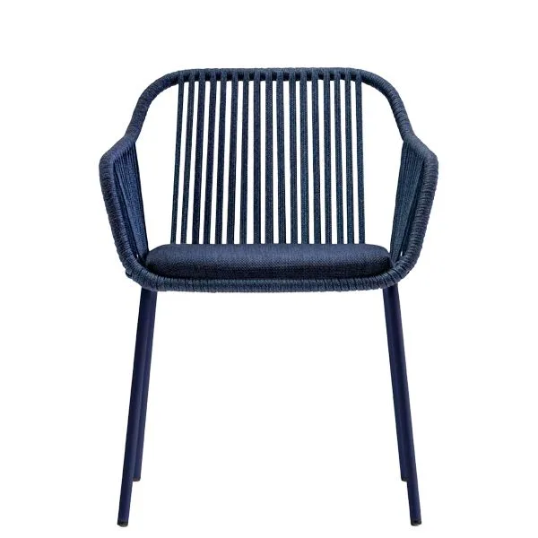 Sillón exterior de acero con cuerda trenzada y cojín