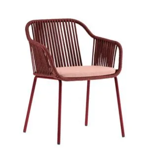 Sillón exterior de acero con cuerda trenzada y cojín