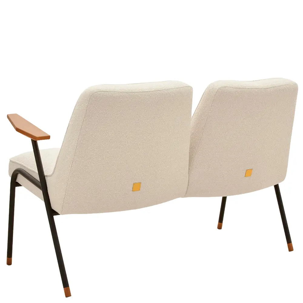 bacada sofa banco tapizado estructura en tubo de metal negro con tapizado beige para zonas de espera y hoteles