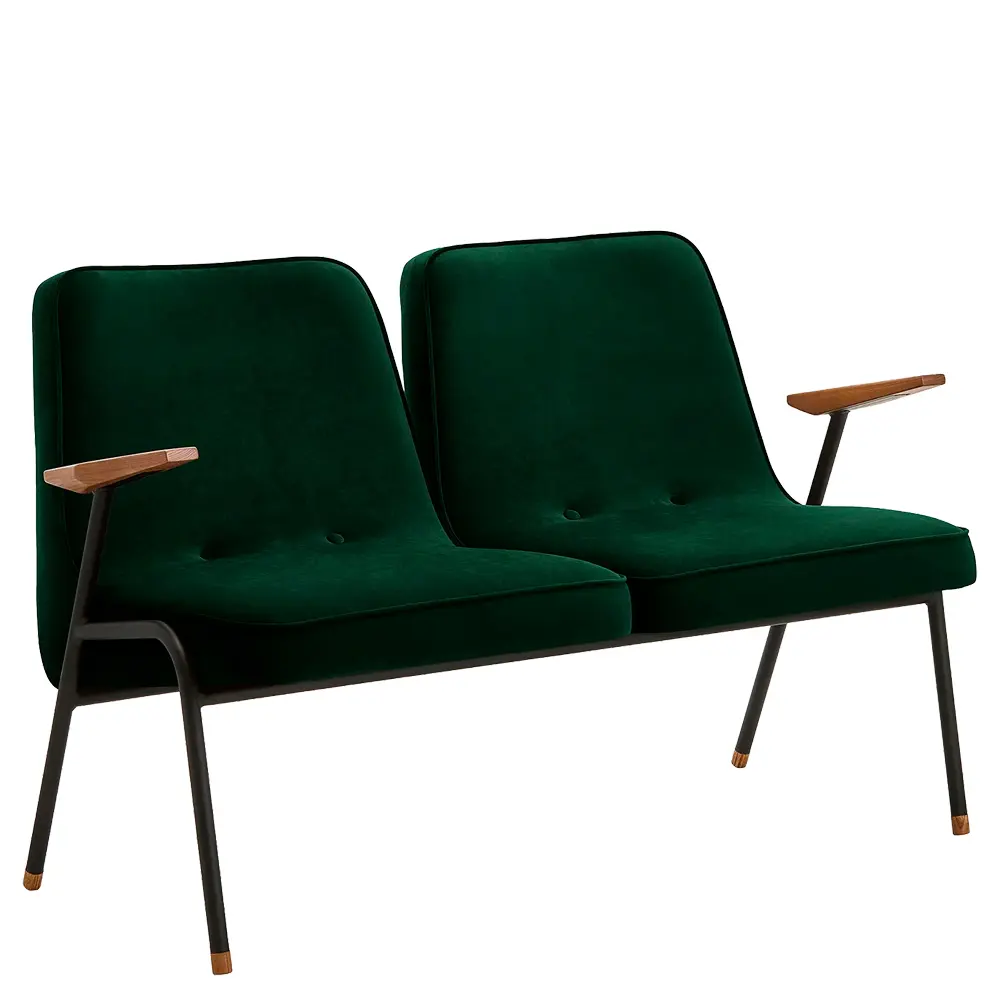 bacada sofa banco tapizado estructura en tubo de metal negro con tapizado verde para zonas de espera y hoteles