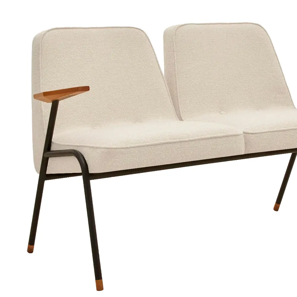 bancada sofa banco tapizado estructura en tubo de metal negro tapizado beige para zonas de espera y hoteles