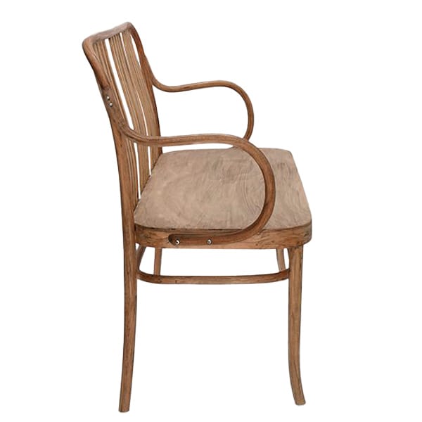Banco Lineseat Bcr de madera curvada con respaldo alto y reposabrazos