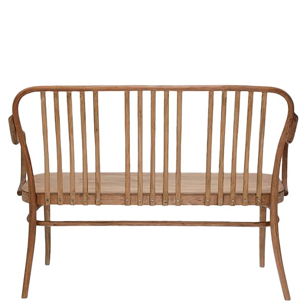 Banco Lineseat Bcr de madera curvada con respaldo alto y reposabrazos