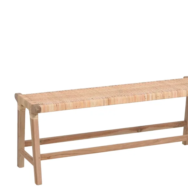 Banco de madera con asiento ratán para hostelería y hoteles