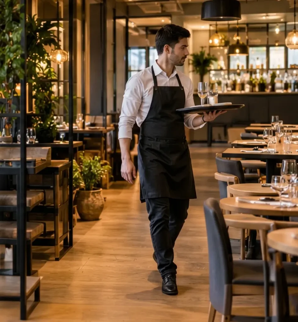 camarero con bandeja en restaurante Ingenia Contract