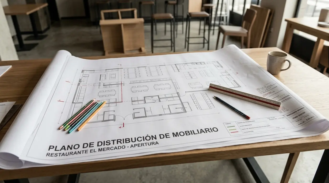 Plano de un restaurante con la distribucion de mobiliario antes de abrir - Ingenia Contract