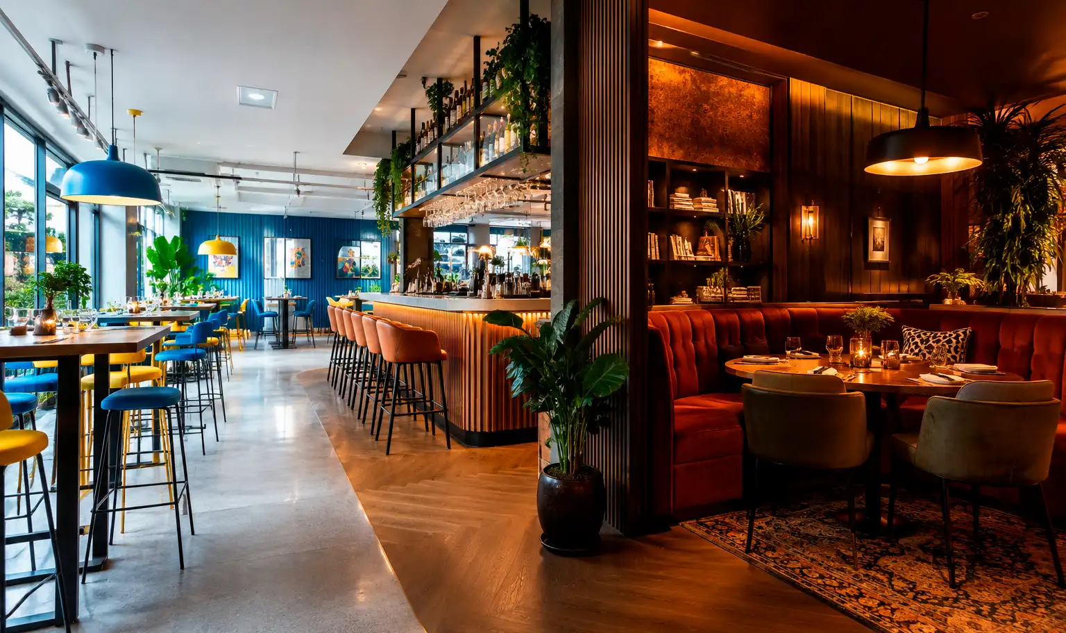 restaurante ambientes diferentes ajustando iluminación