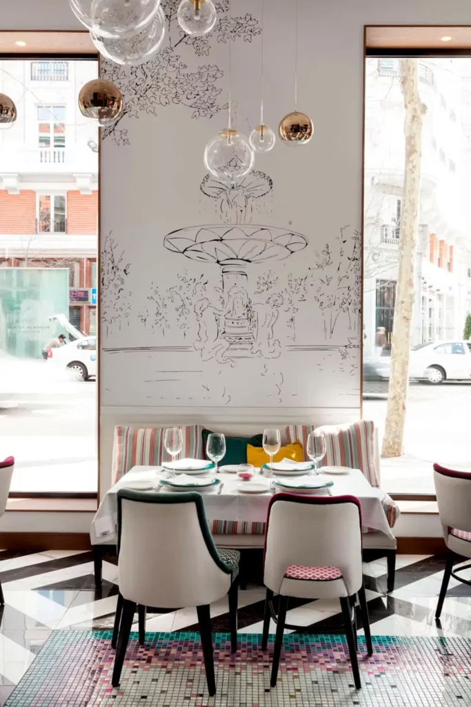 proyecto restaurante puerta de alcala sala mesa cuadrada