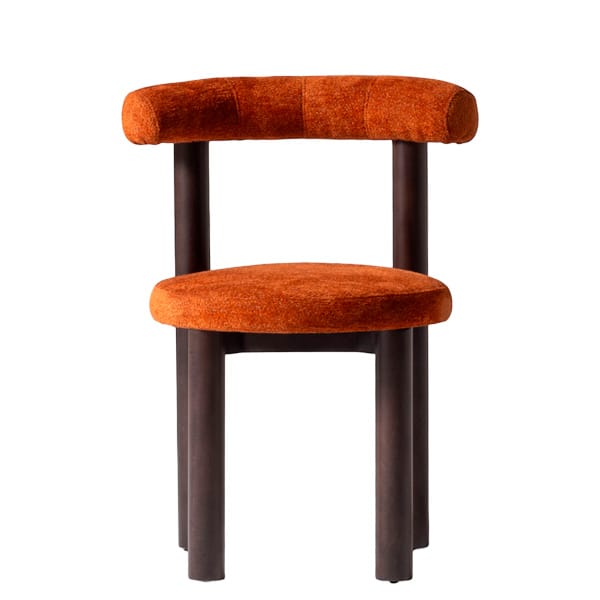 silla tapizada Aspendos con asiento redondo y respaldo cilíndrico
