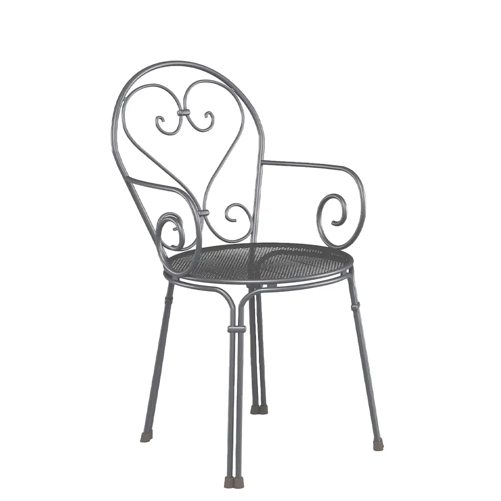 silla con brazos metalica color gris para terrazas de hosteleria emu pigalle