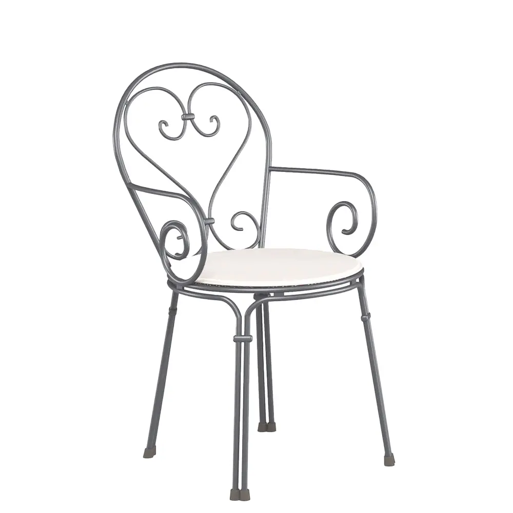 silla con brazos metalica con cojin color gris para terrazas de hosteleria emu pigalle