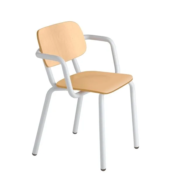 Sillón apilable de madera estructura metálica para cafeterías