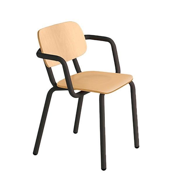 Sillón apilable de madera estructura metálica para cafeterías
