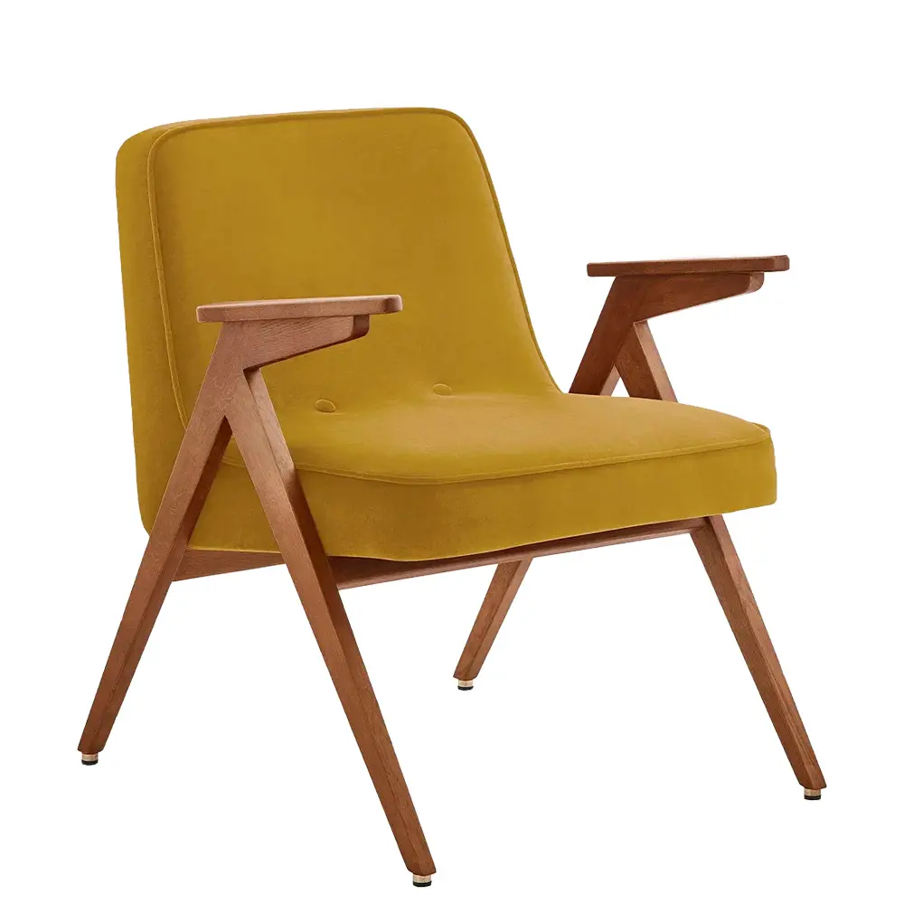 sillon tapizado mostaza con brazos en madera fresno para hosteleria bunny
