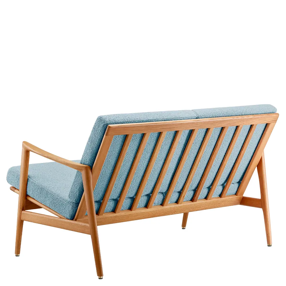 sofa madera roble tenida asiento y respaldo tapizado para hoteles y habitaciones azul reverso